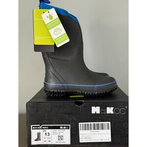 MCKCC Kids Waterproof Rain Boots Toddler Unisex Black Blue Size 13 Wide NIB